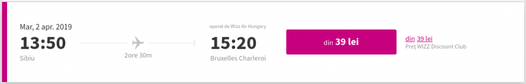 Wizz Air - preț zbor unde se observă prețul normal și prețul cu reducere